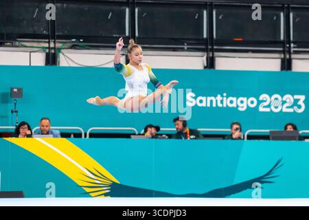 October 23, 2023: Flavia Saraiva of Brazil (9) competes on floor during the WomenÃ¢â‚¬â„¢s Artistic Gymnastics All-Around Final at the Santiago 2023 Pan American Games, held at Centro de Deportes Colectivos in Santiago, Chile. Daniel Lea/CSM (Credit Image: © Daniel Lea/CSM via ZUMA Press Wire) Stock Photo
