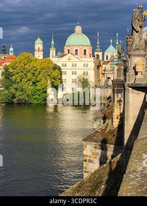 the charles bridge in prague at sunset Stock Photo