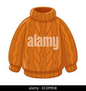 Warm and cozy orange knitted sweater with cable pattern. Cozy fall fashion. Fall fashion. Cartoon vector illustration  Stock Vector