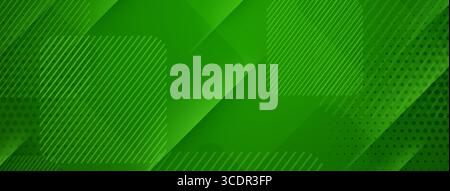 Green abstract background with layered diagonal stripes and dots, creating dynamic visual effect. Stock Vector