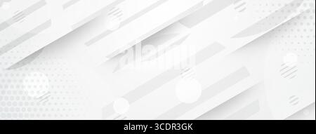 White abstract background with layered shapes and dots, creating a sense of depth. Stock Vector