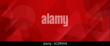 Layered geometric shapes create a dynamic red abstract background with varied textures and patterns. Stock Vector