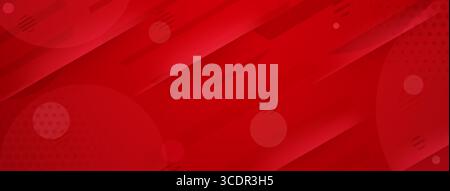 Red abstract background with circles, lines, and dots, creating a dynamic visual effect. Stock Vector