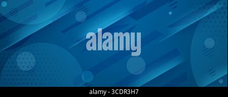 Blue abstract background with diagonal lines, circles, and dots creates a dynamic and layered visual effect. Stock Vector