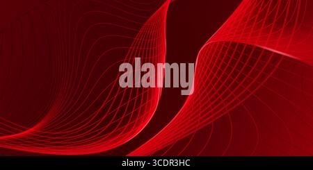 Red wave-like lines and grid shapes on dark red background create dynamic abstract background. Stock Vector