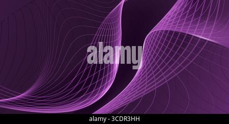 Dark purple background with wavy, curved lines and grid patterns, creating a dynamic, abstract visual effect. Stock Vector