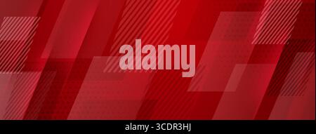 Red abstract background with overlapping geometric shapes and diagonal lines, creating a sense of movement and depth. Stock Vector