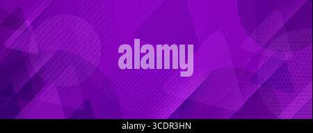 Purple abstract background with layered shapes, diagonal lines, and dots creates a visually appealing effect. Stock Vector