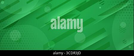 Green abstract background with diagonal lines, circles, and dots creates a sense of movement and energy. Stock Vector