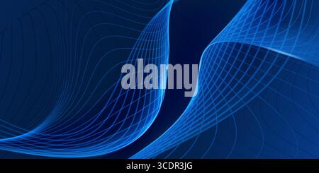 Dark blue abstract background with light blue curved lines forming a wavy, grid-like pattern. Stock Vector
