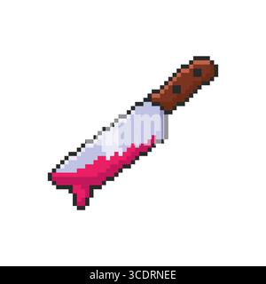 Pixel art Bloody Knife Halloween game asset design Stock Vector
