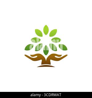 tree hand logo, hands tree nature wellness healthy icon symbol vector design Stock Vector