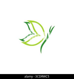 beauty green butterfly logo icon, concept natural beauty spa symbol. green leaves concept butterfly logo vector design Stock Vector