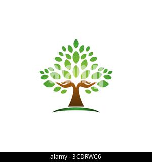 tree hand logo symbol, concept nature wellness hand tree health icon vector design Stock Vector