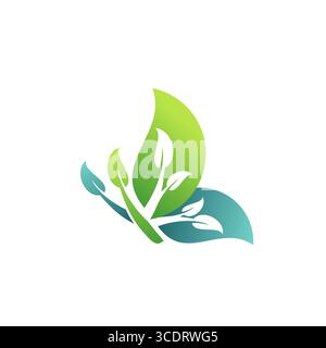 green plant butterfly beauty logo icon, symbol icon concept green plants and leaves butterfly logo vector design Stock Vector