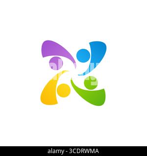circle team work people connection logo icon, abstract education group logo symbol icon vector design Stock Vector