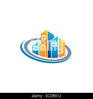 real estate, apartment, home, house logo, circle buildings symbol icon vector design illustration Stock Vector