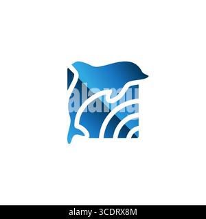 jump dolphin logo icon, jumping dolphin symbol logo design vector illustration on blue water wave Stock Vector