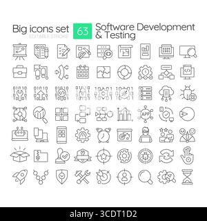 Software development and testing line icons set Stock Vector