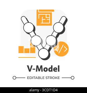 V-model flat outline concept icon Stock Vector