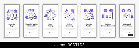 Software testing principles mobile onboarding screen Stock Vector