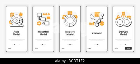 Software development life cycle models mobile onboarding screen Stock Vector