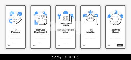 Software testing life cycle mobile onboarding screen Stock Vector