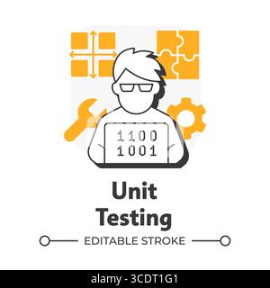 Unit testing flat outline concept icon Stock Vector