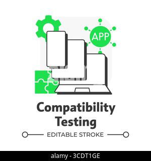 Compatibility testing flat outline concept icon Stock Vector