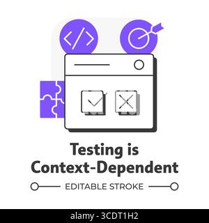 Testing is context-dependent flat outline concept icon Stock Vector