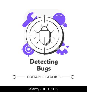 Detecting bugs flat outline concept icon Stock Vector