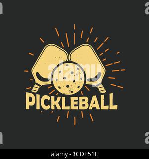Pickleball Svg, Pickleball Vector Illustration, Pickleball T-shirt Design, Vintage Pickleball Vector Illustration, Pickleball Svg. Stock Vector