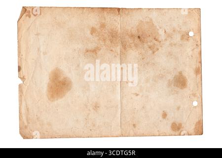 Folded Old Paper Texture Background. Old vintage paper folded in four. Brown crumpled and folded parchment vintage paper sheet with space for text Stock Photo