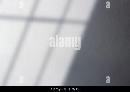 Black shadows on concrete wall. Shadow overlay effect. Scene of natural lighting. Empty aesthetic background for design and ideas. Stock Photo