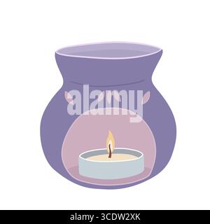 Aroma lamp with essential oil isolated on white background. Aromatherapy hand draw vector illustration. Cozy home. Stock Vector