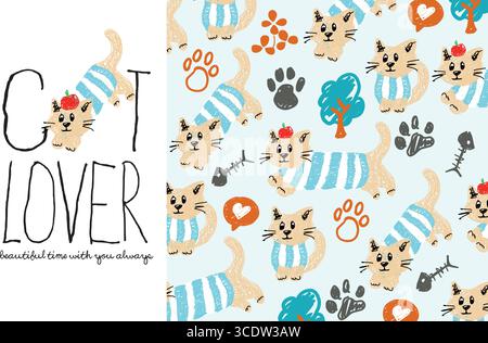 cute kitty pattern vector set Stock Vector