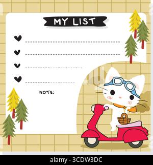 cute kitty on the scooter stationery vector set Stock Vector