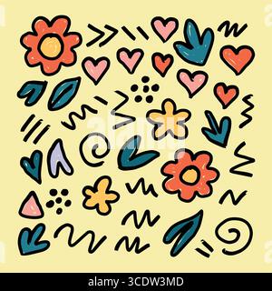 Colorful Hand Drawn Icons Collection Stock Vector