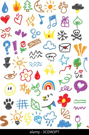 Colorful Hand Drawn Icons Collection Stock Vector