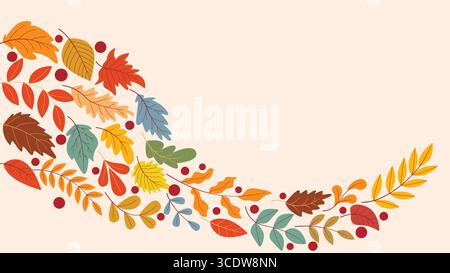 Horizontal warm autumn template with foliar decor. Colorful leaf fall wave. Autumn theme layout with copy space, vector graphic Stock Vector