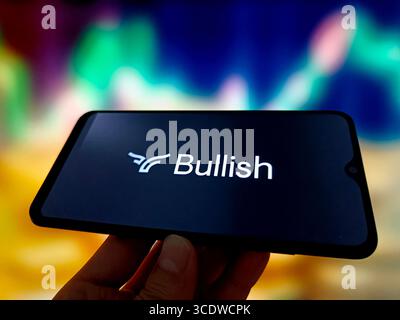 SUQIAN, CHINA - AUGUST 14, 2025 - A illustration photo shows Bullish logo displayed in a smartphone in Suqian, Jiangsu Province, China on August 14, 2025. Stock Photo
