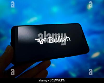 SUQIAN, CHINA - AUGUST 14, 2025 - A illustration photo shows Bullish logo displayed in a smartphone in Suqian, Jiangsu Province, China on August 14, 2025. Stock Photo