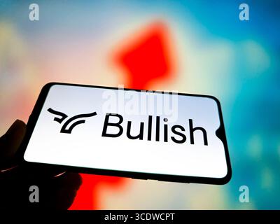 SUQIAN, CHINA - AUGUST 14, 2025 - A illustration photo shows Bullish logo displayed in a smartphone in Suqian, Jiangsu Province, China on August 14, 2025. Stock Photo