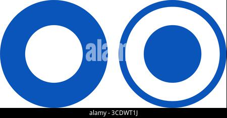 A pair of blue vector radio button icons with one filled and one outlined designed for user interface elements web forms and UX UI design projects. Stock Vector