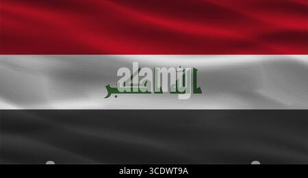 Detail of the Iraq national flag waving. Red, white, black stripes ...