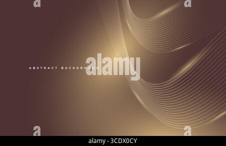 Abstract glowing golden wavy lines on dark brown background. Digital technology vector illustration with particle striped gold wave lines Stock Vector