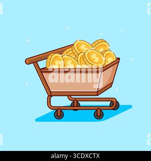 Shopping Cart Overloaded with Gold Coins  Vector illustration Cartoon Design Stock Vector