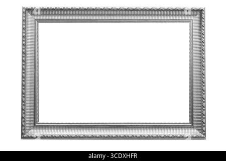 Old antique vinage silver frame isolated on white background with clipping path. Stock Photo