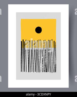 This piece features Abstract Geometric Art showcasing a vivid Yellow Sun and striking Black Stripes Stock Photo
