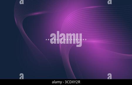 Abstract modern dark purple vector background with glowing curves and wavy lines. Stock Vector